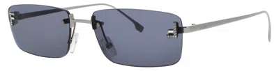 Fendi Rectangular Metal Sunglasses 54mm In 14v - Shiny Light Ruthenium / Blue Tint