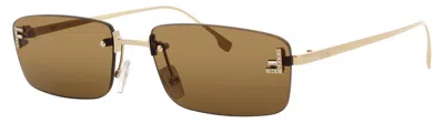 Fendi Rectangular Metal Sunglasses With Crystal Accents In 32e - Gold / Brown
