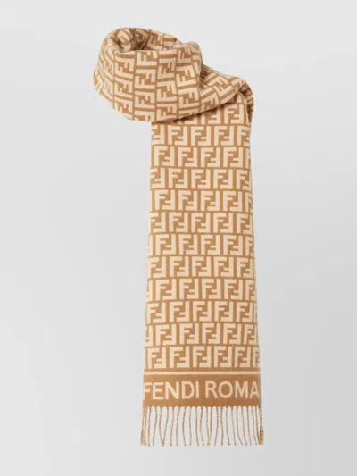 Fendi Rectangular Scarf Fringed Ends In Brown