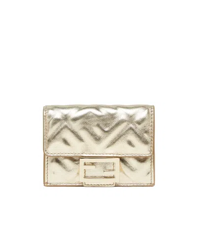 Fendi Rectangular Three-fold Small Wallet In Nude