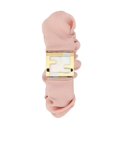 Fendi Stainless Steel And Pink Nylon Mania Baguette Watch In Nude