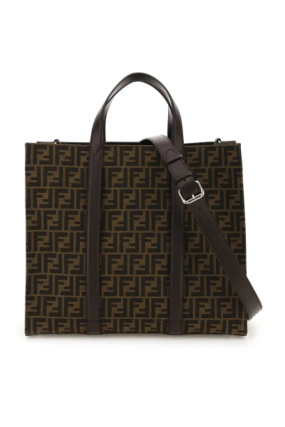 Fendi Recycled Ff Jacquard Fabric Shopper Bag In Brown