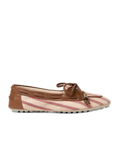 Fendi Red And Beige Striped Ff Canvas Loafers In Multi