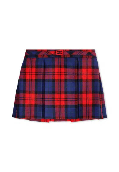 Fendi Kids' Red And Blue Checked Skirt For Baby Girl In Multi