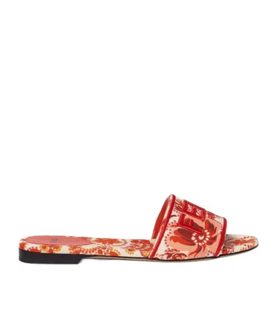 Fendi Red And Camelia Canvas Slides In Orange