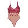 Fendi Graphic High Leg Scoop Neck Swimsuit In Red