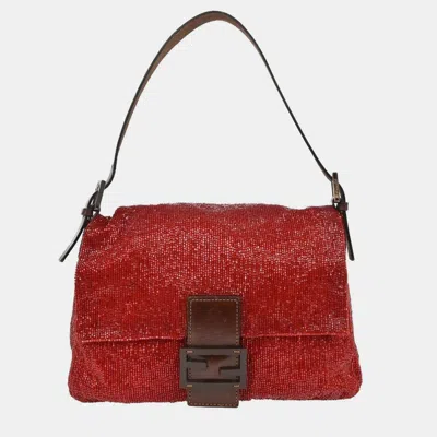 Pre-owned Fendi Red Beaded Mamma Baguette Handbag