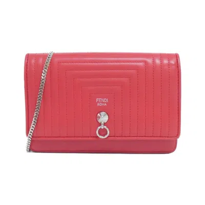 Pre-owned Fendi Red Color Leather Chain/shoulder Wallet ()