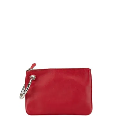 Pre-owned Fendi Red Color Leather Clutch Bag Pouch ()