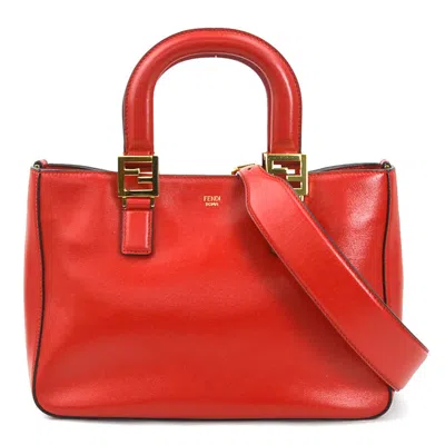 Pre-owned Fendi Red Color Leather Handbag Shoulder Bag ()