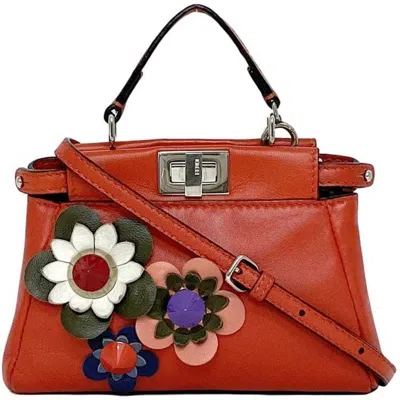 Pre-owned Fendi Red Color Leather Handbag Shoulder Bag ()