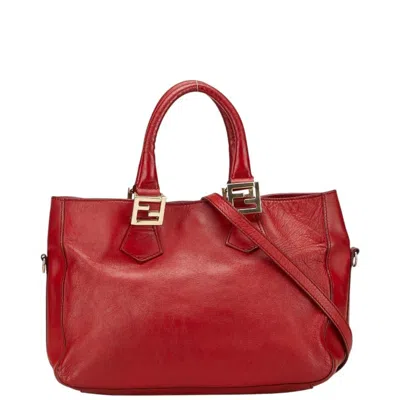 Pre-owned Fendi Red Color Leather Handbag Shoulder Bag ()