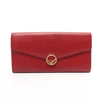 Pre-owned Fendi Red Color Leather Long Wallet (bi-fold) ()