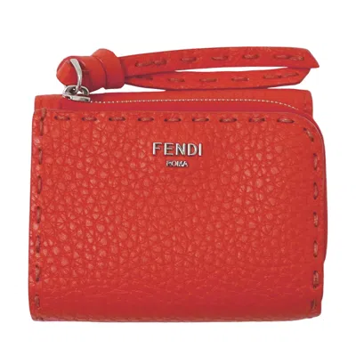 Pre-owned Fendi Red Color Leather Wallet (tri-fold) ()