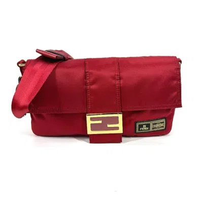 Pre-owned Fendi Red Color Nylon Pochette Shoulder Bag ()