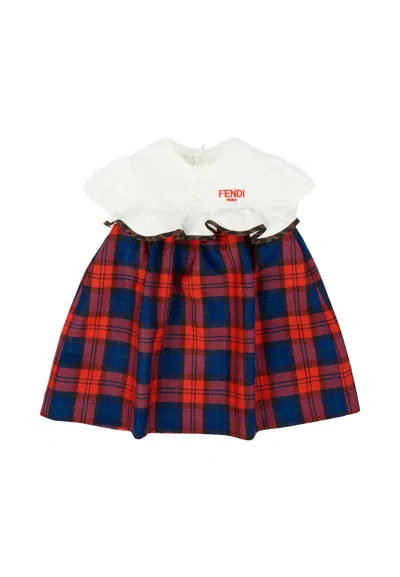 Fendi Red Dress For Baby Girl With Logo