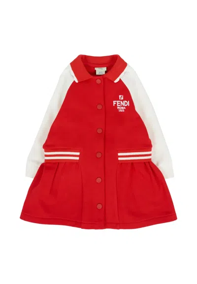 Fendi Red Dress For Baby Girl With Logo
