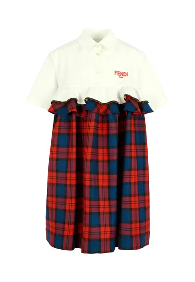 Fendi Kids' Red Dress For Girl With Logo In White