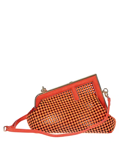 Fendi Orange  First Small Leather Clutch Bag In Orange