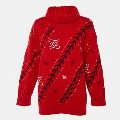 Pre-owned Fendi Red Ff Embroidered Wool & Cashmere Sweater S