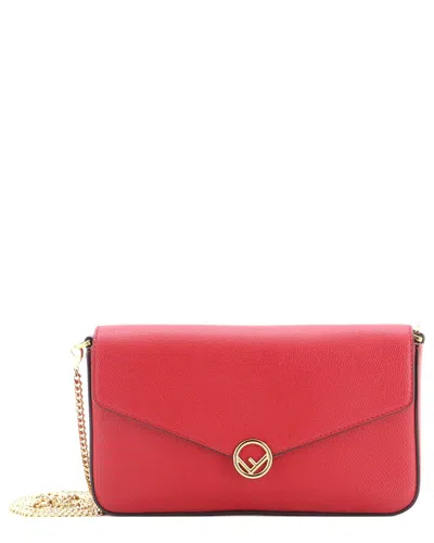 Pre-owned Fendi Red Leather F Is Envelope Chain Clutch Small (authentic Pre-loved)