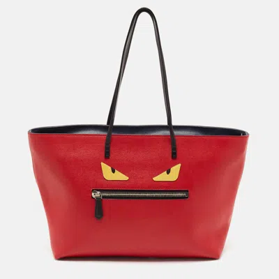Pre-owned Fendi Red Leather Monster Roll Tote