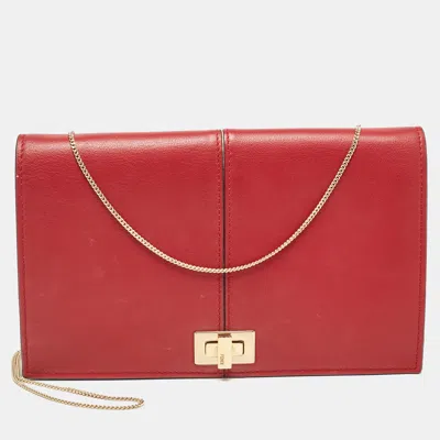 Pre-owned Fendi Red Leather Peekaboo Chain Clutch