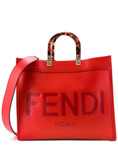 Pre-owned Fendi Red Leather Sunshine Shopper Tote Medium (authentic Pre-loved)