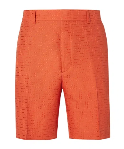 Fendi Red Linen Shorts With Ff Embroidery