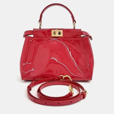 Pre-owned Fendi Red Patent Leather Peekaboo Mini Bag