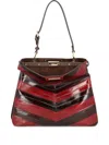 Fendi Peekaboo Soft Medium Two-tone Inlaid Hagfish Leather Bags In Red