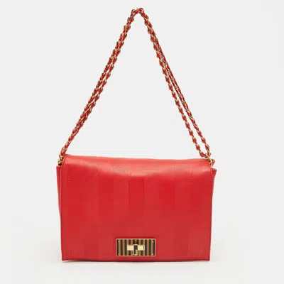 Pre-owned Fendi Red Pequin Embossed Leather Large Claudia Shoulder Bag