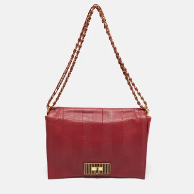 Pre-owned Fendi Red Pequin Embossed Leather Large Claudia Shoulder Bag