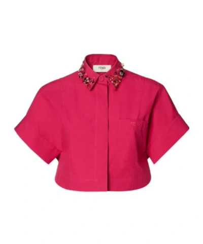Fendi Red Poplin Shirt In Pink