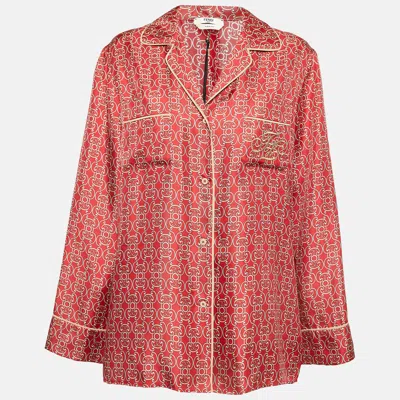 Pre-owned Fendi Red Printed Silk Royale Twill Shirt M
