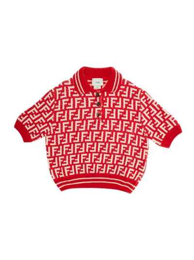 Fendi Kids' Red Short Sleeve Polo Shirt With Ff Motif In Cotton Blend Girl