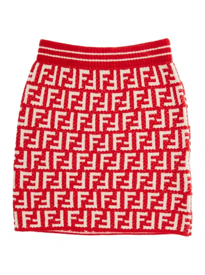 Fendi Kids' Red Skirt With Ff Motif In Cotton Blend Girl