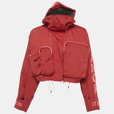 Pre-owned Fendi Red Synthetic Amor Short Hooded Jacket Xs
