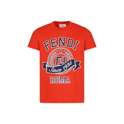 Fendi Red T-shirt For Kids With Logo