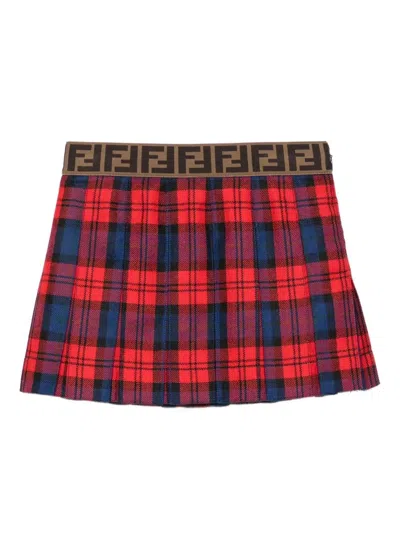 Fendi Kids' Red Tartan Skirt In Multi