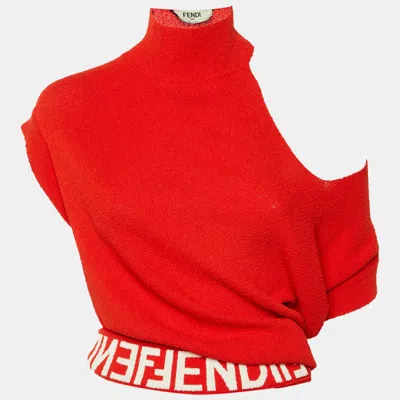 Pre-owned Fendi Red Textured Knit Asymmetric Pullover S