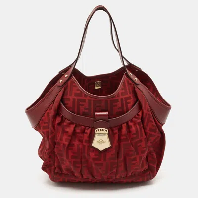 Pre-owned Fendi Red Zucca Canvas And Leather Borsa Chef Tote