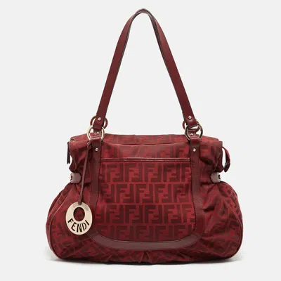 Pre-owned Fendi Red Zucca Canvas And Leather Chef Shoulder Bag