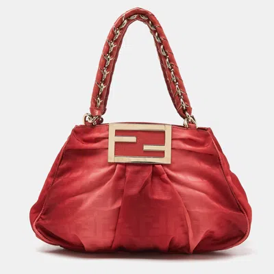 Pre-owned Fendi Red Zucca Canvas And Leather Small Mia Hobo