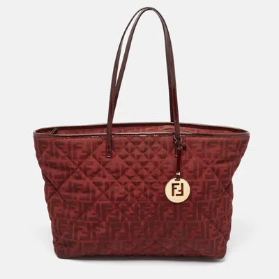 Pre-owned Fendi Red Zucca Canvas And Patent Leather Medium Roll Shopper Tote