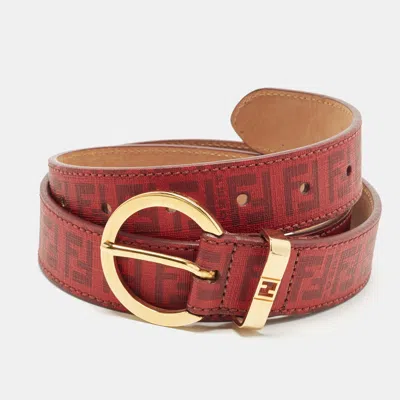Pre-owned Fendi Red Zucca Coated Canvas Buckle Belt