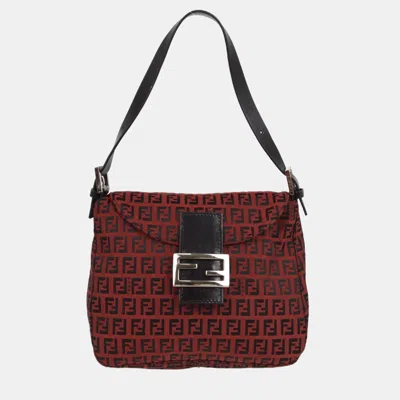 Pre-owned Fendi Red Zucchino Handbag In Black