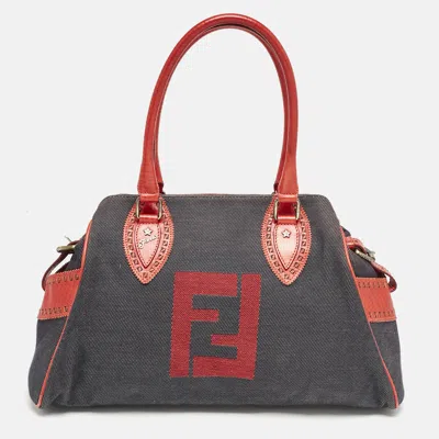 Pre-owned Fendi Red/blue Denim Chef Du Jour Satchel
