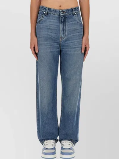 Fendi Regular Fit Denim Jeans With Contrast Stitching In Blue