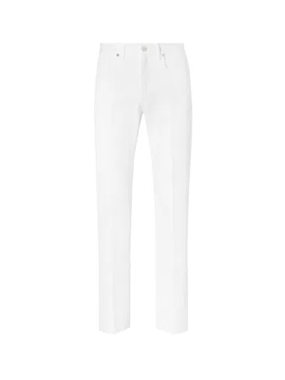 Fendi Regular Fit Denim Trouser With Ff Logo Embroidery In White